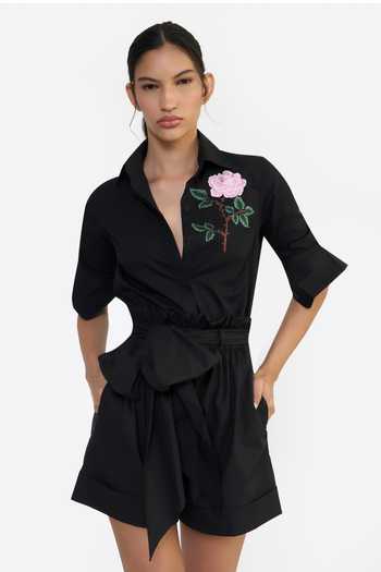 Gauri & Nainika Black Cotton Paperbag Shorts at Aza Fashions Gauri & Nainika_Black Cotton Paperbag Shorts _at_Aza_Fashions