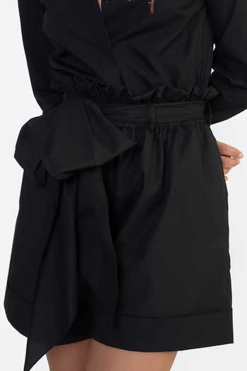 Buy Gauri & Nainika Black Cotton Paperbag Shorts Buy_Gauri & Nainika_Black Cotton Paperbag Shorts