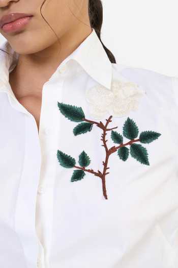 Gauri & Nainika White Cotton Collared Neck Slim Fit Embroidered Shirt Online at Aza Fashions Gauri & Nainika_White Cotton Collared Neck Slim Fit Embroidered Shirt _Online_at_Aza_Fashions