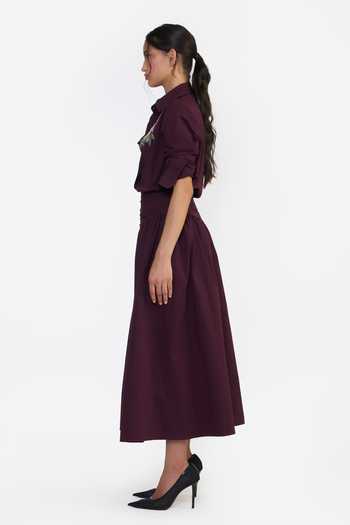 Shop Gauri & Nainika Burgundy Cotton Collared Neck Rose Embroidered Shirt Online at Aza Fashions Shop_Gauri & Nainika_Burgundy Cotton Collared Neck Rose Embroidered Shirt _Online_at_Aza_Fashions