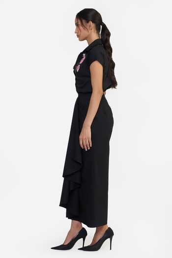 Gauri & Nainika Black Cotton Collared Neck Dolman Sleeve Embroidered Shirt Online at Aza Fashions Gauri & Nainika_Black Cotton Collared Neck Dolman Sleeve Embroidered Shirt _Online_at_Aza_Fashions