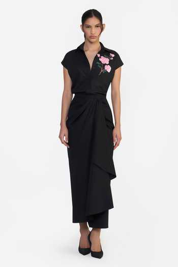 Shop Gauri & Nainika Black Cotton Collared Neck Dolman Sleeve Embroidered Shirt Online at Aza Fashions Shop_Gauri & Nainika_Black Cotton Collared Neck Dolman Sleeve Embroidered Shirt _Online_at_Aza_Fashions