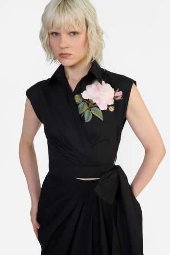 Gauri & Nainika Surplice Cropped Embroidered Shirt