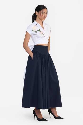 Shop Gauri & Nainika White Cotton Collared Neck Embroidered Wrap Cropped Shirt Online at Aza Fashions Shop_Gauri & Nainika_White Cotton Collared Neck Embroidered Wrap Cropped Shirt _Online_at_Aza_Fashions