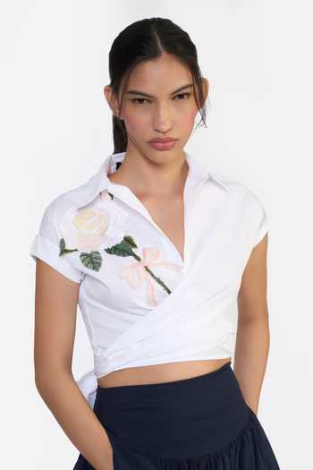 Gauri & Nainika Embroidered Wrap Cropped Shirt