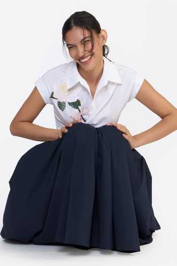 Gauri & Nainika White Cotton Collared Neck Embroidered Wrap Cropped Shirt at Aza Fashions Gauri & Nainika_White Cotton Collared Neck Embroidered Wrap Cropped Shirt _at_Aza_Fashions