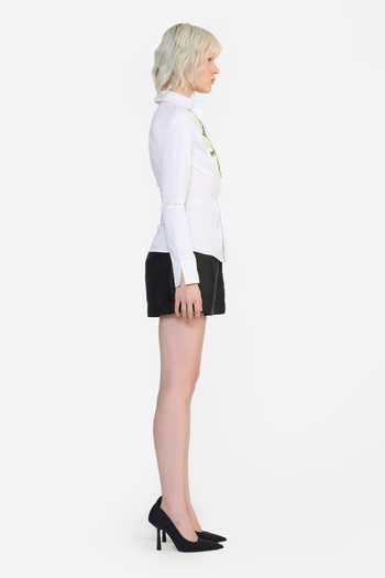Gauri & Nainika Cream Cotton Collared Neck Twisted Draped Embroidered Shirt Online at Aza Fashions Gauri & Nainika_Cream Cotton Collared Neck Twisted Draped Embroidered Shirt _Online_at_Aza_Fashions
