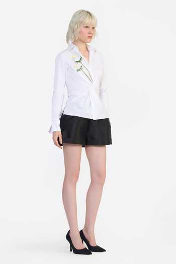 Shop Gauri & Nainika Cream Cotton Collared Neck Twisted Draped Embroidered Shirt Online at Aza Fashions Shop_Gauri & Nainika_Cream Cotton Collared Neck Twisted Draped Embroidered Shirt _Online_at_Aza_Fashions