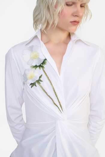 Buy Gauri & Nainika Cream Cotton Collared Neck Twisted Draped Embroidered Shirt Buy_Gauri & Nainika_Cream Cotton Collared Neck Twisted Draped Embroidered Shirt