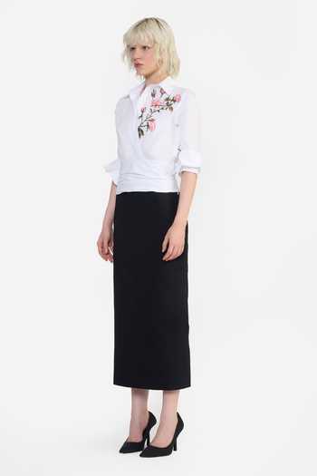 Gauri & Nainika White Cotton Collared Neck Rose Embroidered Draped Shirt Online at Aza Fashions Gauri & Nainika_White Cotton Collared Neck Rose Embroidered Draped Shirt _Online_at_Aza_Fashions
