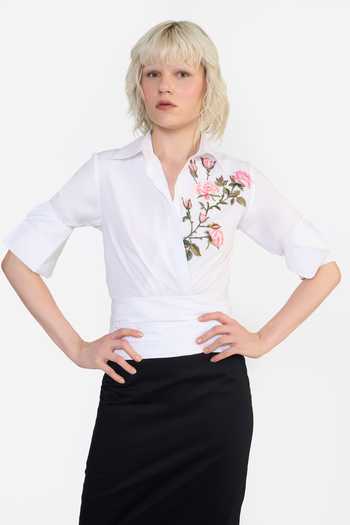 Gauri & Nainika Rose Embroidered Draped Shirt