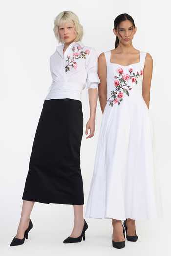 Buy Gauri & Nainika White Cotton Collared Neck Rose Embroidered Draped Shirt Online at Aza Fashions Buy_Gauri & Nainika_White Cotton Collared Neck Rose Embroidered Draped Shirt _Online_at_Aza_Fashions