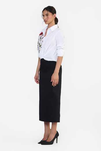 Gauri & Nainika White Cotton Collared Neck Thread Embroidered Knotted Shirt Online at Aza Fashions Gauri & Nainika_White Cotton Collared Neck Thread Embroidered Knotted Shirt _Online_at_Aza_Fashions