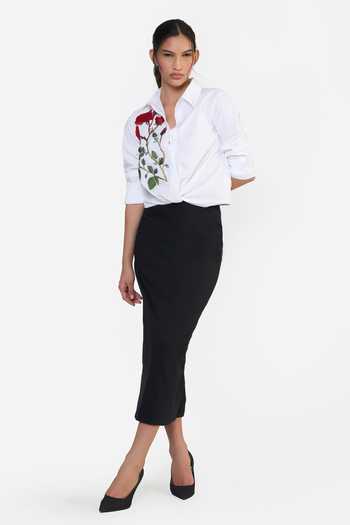 Buy Gauri & Nainika White Cotton Collared Neck Thread Embroidered Knotted Shirt Online at Aza Fashions Buy_Gauri & Nainika_White Cotton Collared Neck Thread Embroidered Knotted Shirt _Online_at_Aza_Fashions