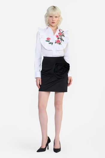 Shop Gauri & Nainika White Cotton Collared Neck Embroidered Ruffle Bib Shirt Online at Aza Fashions Shop_Gauri & Nainika_White Cotton Collared Neck Embroidered Ruffle Bib Shirt _Online_at_Aza_Fashions