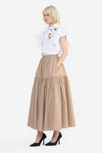 Gauri & Nainika White Cotton Collared Neck Embroidered Ruffle Shirt Online at Aza Fashions Gauri & Nainika_White Cotton Collared Neck Embroidered Ruffle Shirt _Online_at_Aza_Fashions