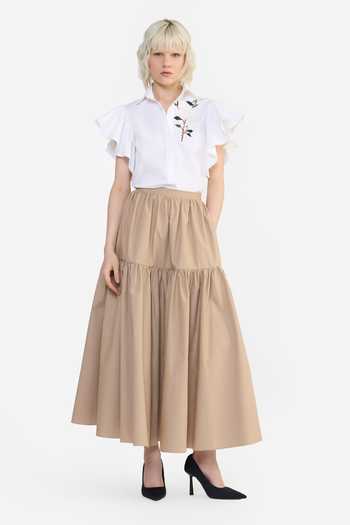 Gauri & Nainika White Cotton Collared Neck Embroidered Ruffle Shirt at Aza Fashions Gauri & Nainika_White Cotton Collared Neck Embroidered Ruffle Shirt _at_Aza_Fashions