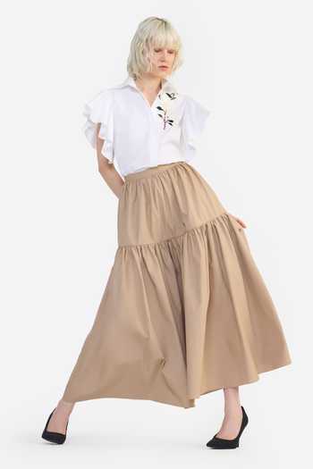 Buy Gauri & Nainika White Cotton Collared Neck Embroidered Ruffle Shirt Buy_Gauri & Nainika_White Cotton Collared Neck Embroidered Ruffle Shirt