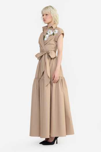 Gauri & Nainika Beige Cotton Collared Neck Embroidered Cropped Wrap Shirt Online at Aza Fashions Gauri & Nainika_Beige Cotton Collared Neck Embroidered Cropped Wrap Shirt _Online_at_Aza_Fashions