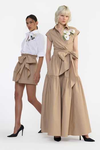 Buy Gauri & Nainika Beige Cotton Collared Neck Embroidered Cropped Wrap Shirt Buy_Gauri & Nainika_Beige Cotton Collared Neck Embroidered Cropped Wrap Shirt