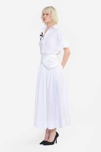 Gauri & Nainika White Cotton Fabric Flowers Draped Skirt Online at Aza Fashions Gauri & Nainika_White Cotton Fabric Flowers Draped Skirt _Online_at_Aza_Fashions