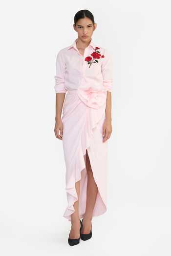 Buy Gauri & Nainika Pink Cotton Ruffle Overlap Skirt Online at Aza Fashions Buy_Gauri & Nainika_Pink Cotton Ruffle Overlap Skirt _Online_at_Aza_Fashions