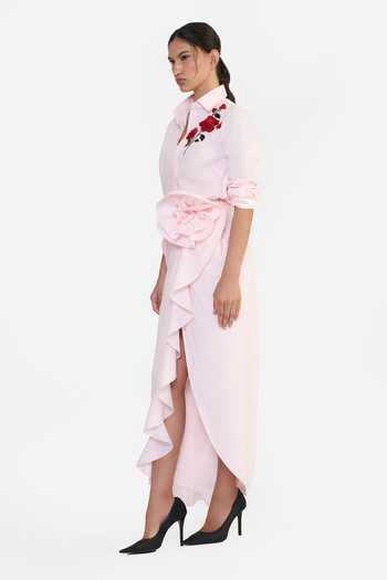 Shop Gauri & Nainika Pink Cotton Ruffle Overlap Skirt Online at Aza Fashions Shop_Gauri & Nainika_Pink Cotton Ruffle Overlap Skirt _Online_at_Aza_Fashions