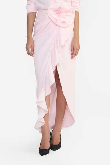 Gauri & Nainika Pink Cotton Ruffle Overlap Skirt at Aza Fashions Gauri & Nainika_Pink Cotton Ruffle Overlap Skirt _at_Aza_Fashions