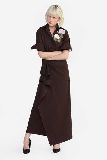 Gauri & Nainika Brown Cotton Asymmetric Draped Skirt Online at Aza Fashions Gauri & Nainika_Brown Cotton Asymmetric Draped Skirt _Online_at_Aza_Fashions