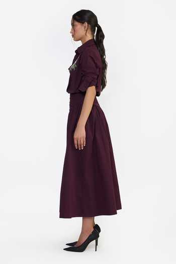 Gauri & Nainika Burgundy Cotton Draped Midi Skirt Online at Aza Fashions Gauri & Nainika_Burgundy Cotton Draped Midi Skirt _Online_at_Aza_Fashions