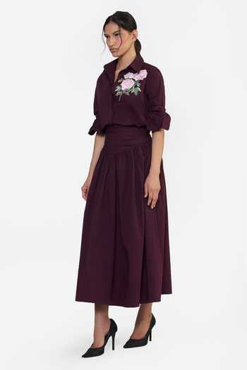 Buy Gauri & Nainika Burgundy Cotton Draped Midi Skirt Online at Aza Fashions Buy_Gauri & Nainika_Burgundy Cotton Draped Midi Skirt _Online_at_Aza_Fashions