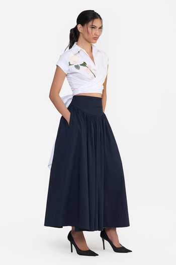 Gauri & Nainika Blue Cotton Draped Midi Skirt Online at Aza Fashions Gauri & Nainika_Blue Cotton Draped Midi Skirt _Online_at_Aza_Fashions
