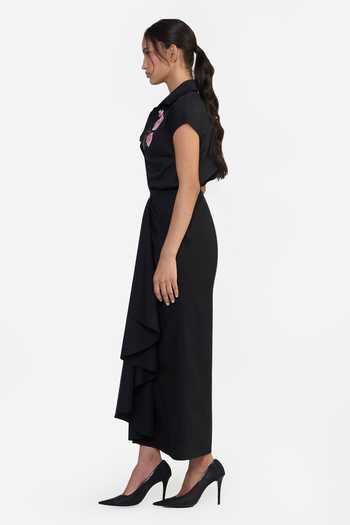 Gauri & Nainika Black Cotton Draped Pareo Skirt Online at Aza Fashions Gauri & Nainika_Black Cotton Draped Pareo Skirt _Online_at_Aza_Fashions
