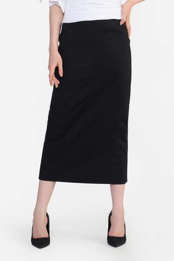 Gauri & Nainika Black Cotton Column Midi Skirt Online at Aza Fashions Gauri & Nainika_Black Cotton Column Midi Skirt _Online_at_Aza_Fashions