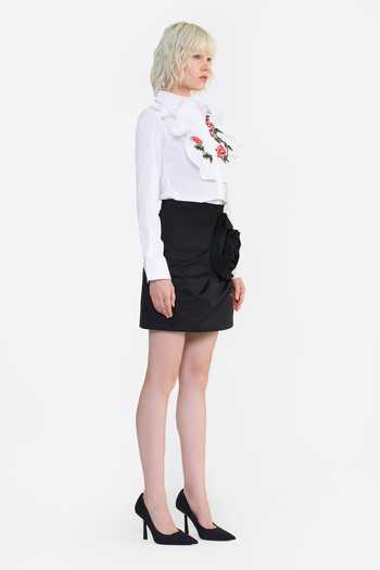Gauri & Nainika_Black Cotton Rosette Draped Mini Skirt _Online_at_Aza_Fashions