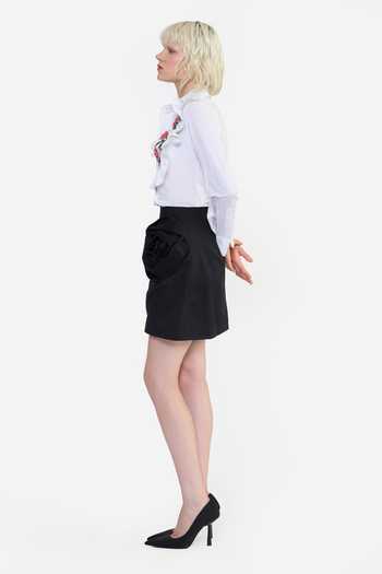 Buy_Gauri & Nainika_Black Cotton Rosette Draped Mini Skirt _Online_at_Aza_Fashions