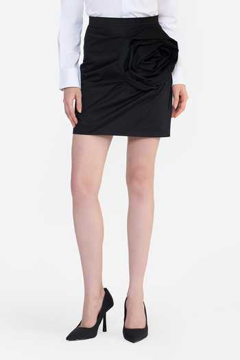 Shop_Gauri & Nainika_Black Cotton Rosette Draped Mini Skirt _Online_at_Aza_Fashions