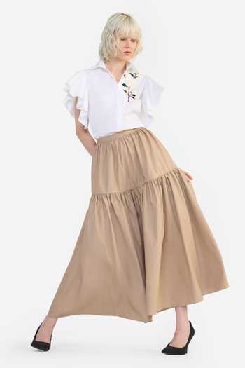 Shop Gauri & Nainika Beige Cotton Prairie Skirt Online at Aza Fashions Shop_Gauri & Nainika_Beige Cotton Prairie Skirt _Online_at_Aza_Fashions