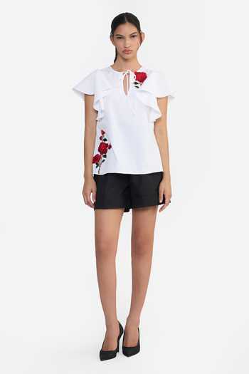 Buy Gauri & Nainika White Cotton Keyhole Neck Embroidered Butterfly Top Online at Aza Fashions Buy_Gauri & Nainika_White Cotton Keyhole Neck Embroidered Butterfly Top _Online_at_Aza_Fashions