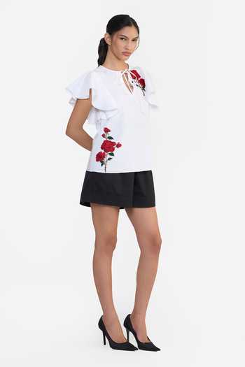 Shop Gauri & Nainika White Cotton Keyhole Neck Embroidered Butterfly Top Online at Aza Fashions Shop_Gauri & Nainika_White Cotton Keyhole Neck Embroidered Butterfly Top _Online_at_Aza_Fashions