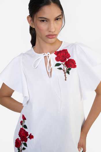 Gauri & Nainika White Cotton Keyhole Neck Embroidered Butterfly Top at Aza Fashions Gauri & Nainika_White Cotton Keyhole Neck Embroidered Butterfly Top _at_Aza_Fashions