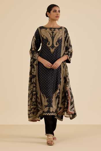 Ritu Kumar Black & Beige Dancing Paisley Kurta Set 