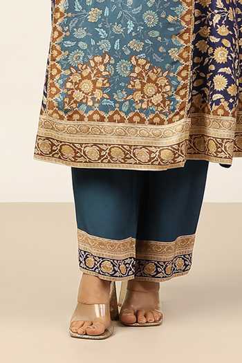 Ritu Kumar Blue Silk, Crepe, Rayon, Viscose Mandarin Collar, Floral Garden Print Kurta Set at Aza Fashions Ritu Kumar_Blue Silk, Crepe, Rayon, Viscose Mandarin Collar, Floral Garden Print Kurta Set _at_Aza_Fashions