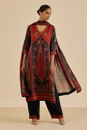 Ritu Kumar Black & Burgundy Apsara Kurta Set 