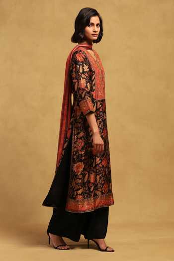Buy Ritu Kumar Black Silk, Crepe, Viscose V-neck Tree Of Life Kurta Set Online at Aza Fashions Buy_Ritu Kumar_Black Silk, Crepe, Viscose V-neck Tree Of Life Kurta Set _Online_at_Aza_Fashions
