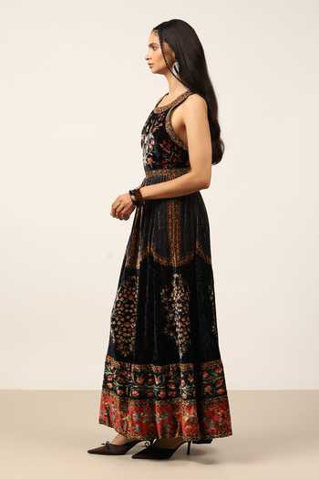 Buy Ritu Kumar Black Silk Round Neck Rust Albina Dress Online at Aza Fashions Buy_Ritu Kumar_Black Silk Round Neck Rust Albina Dress _Online_at_Aza_Fashions