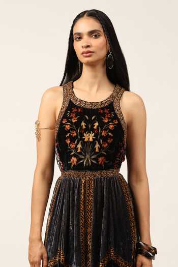 Ritu Kumar Black Silk Round Neck Rust Albina Dress at Aza Fashions Ritu Kumar_Black Silk Round Neck Rust Albina Dress _at_Aza_Fashions