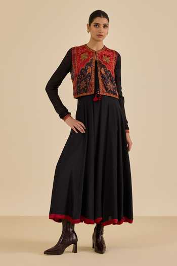 Ritu Kumar Black & Burgundy Apsara Dress With Jacket 