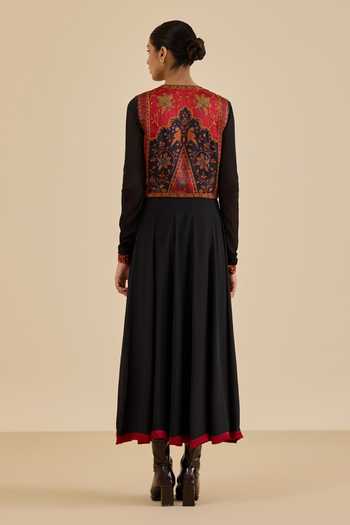 Ritu Kumar Black & Burgundy Apsara Dress With Jacket 