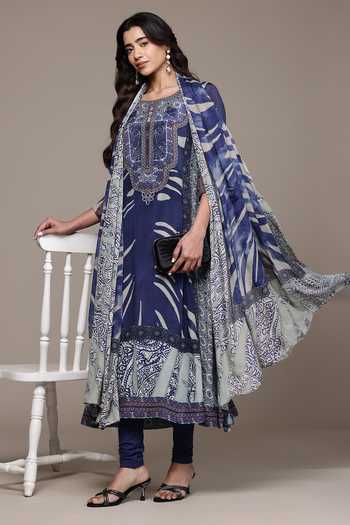 Buy Ritu Kumar Blue Viscose, Lycra, Jersey Round Neck, Yes Cascade Kurta Leggings Set Online at Aza Fashions Buy_Ritu Kumar_Blue Viscose, Lycra, Jersey Round Neck, Yes Cascade Kurta Leggings Set _Online_at_Aza_Fashions
